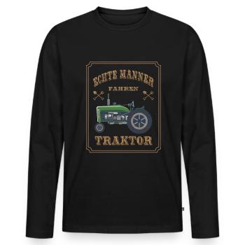 Echte Männer fahren Traktor - Männer Premium Bio Langarmshirt - Schwarz - Vorne - Nico (187cm)