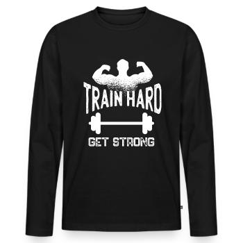 Get Strong and Fit Fitness Sport - Männer Premium Bio Langarmshirt - Schwarz - Vorne - Nico (187cm)