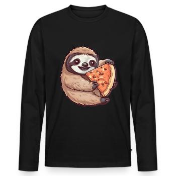 Sloth with pizza Pizza lover - Men's Premium Organic Long Sleeve Shirt - black - Front - Nico (187cm)