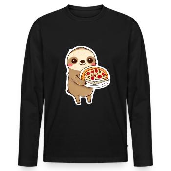 Cute Sloth with Pizza Pizzeria - Men's Premium Organic Long Sleeve Shirt - black - Front - Nico (187cm)