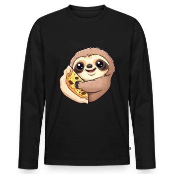 Pizza Sloth Pizza Lover - Men's Premium Organic Long Sleeve Shirt - black - Front - Nico (187cm)