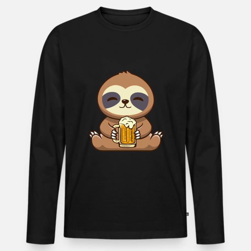 Faultier Bier Lustig Biertrinker - Männer Premium Bio Langarmshirt - Schwarz