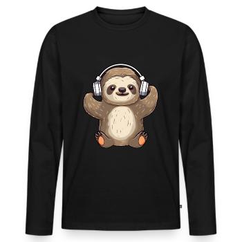 Süßes Faultier mit Kopfhörer Musikliebhaber - Männer Premium Bio Langarmshirt - Schwarz - Vorne - Nico (187cm)
