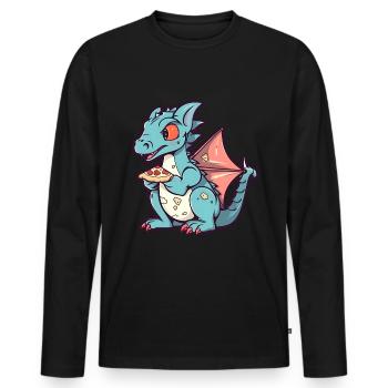 Dragon avec pizza Pizza Lovers Pizzeria - T-shirt manches longues Premium bio Homme - noir - Devant - Nico (187cm)