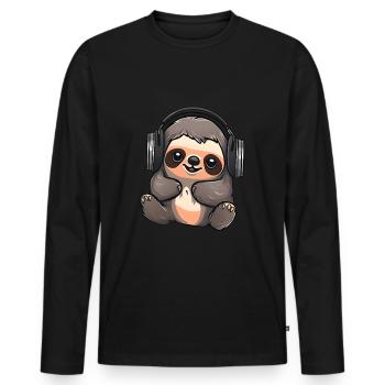 Süßes Faultier mit Kopfhörern Musikliebhaber - Männer Premium Bio Langarmshirt - Schwarz - Vorne - Nico (187cm)