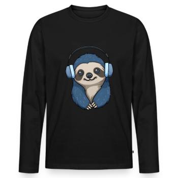Musikliebhaber Faultier mit Kopfhörern - Männer Premium Bio Langarmshirt - Schwarz - Vorne - Nico (187cm)