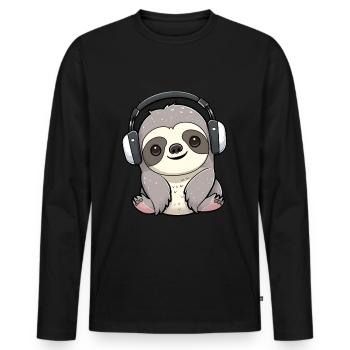 Süßes Faultier Kopfhörer Musikliebhaber - Männer Premium Bio Langarmshirt - Schwarz - Vorne - Nico (187cm)