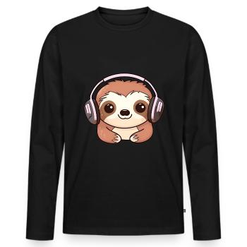 Süßes Faultier mit Kopfhörer Musik hören Kawaii - Männer Premium Bio Langarmshirt - Schwarz - Vorne - Nico (187cm)
