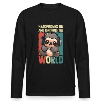 Musikliebhaber Faultier mit Kopfhörern - Männer Premium Bio Langarmshirt - Schwarz - Vorne - Nico (187cm)
