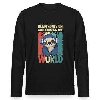 Casque Musique Paresseux DJ Amateurs de musique - T-shirt manches longues Premium bio Homme - noir - Devant - Nico (187cm)