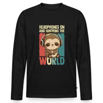 Kopfhörer Faultier Musik hören Kawaii - Männer Premium Bio Langarmshirt - Schwarz - Vorne - Nico (187cm)