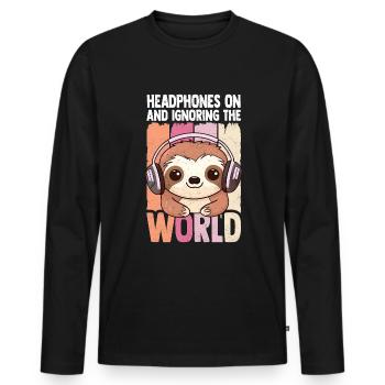 Kawaii Faultier Kopfhörer Musik hören - Männer Premium Bio Langarmshirt - Schwarz - Vorne - Nico (187cm)