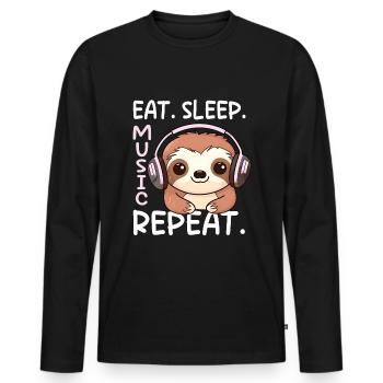 Kawaii Faultier Musikliebhaber Kopfhörer Musik DJ - Männer Premium Bio Langarmshirt - Schwarz - Vorne - Nico (187cm)