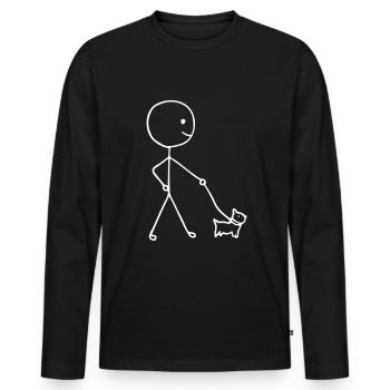 Drôle de stickman marchant avec un chien - T-shirt manches longues Premium bio Homme - noir - Devant - Nico (187cm)