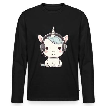 Licorne avec écouteurs pour mélomanes - T-shirt manches longues Premium bio Homme - noir - Devant - Nico (187cm)