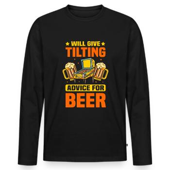 Pinball Machine Pinball Retro Gaming Bière - T-shirt manches longues Premium bio Homme - noir - Devant - Nico (187cm)