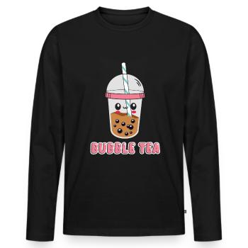 A Funny Kawaii Face Boba Tea Bubble Tea - Men's Premium Organic Long Sleeve Shirt - black - Front - Nico (187cm)