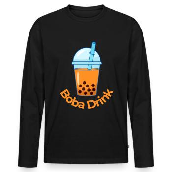 A Japanese Boba Tea Drink Orange Bubble Tea - Men's Premium Organic Long Sleeve Shirt - black - Front - Nico (187cm)