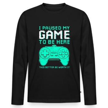 Gaming Gamer Gamer Nerd Jeux vidéo - T-shirt manches longues Premium bio Homme - noir - Devant - Nico (187cm)