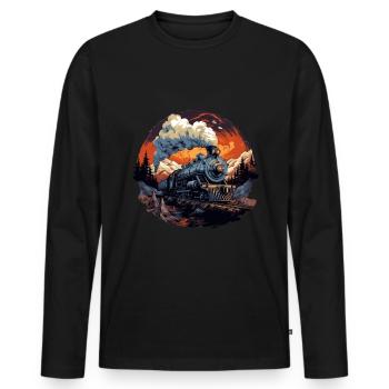 Locomotive à vapeur Modèle de train de locomotive de chemin de fer - T-shirt manches longues Premium bio Homme - noir - Devant - Nico (187cm)