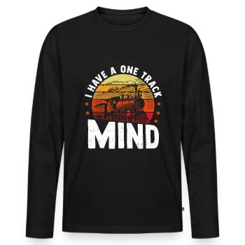 Locomotive à vapeur, chemin de fer, conducteur de train, modélisme ferroviaire - T-shirt manches longues Premium bio Homme - noir - Devant - Nico (187cm)
