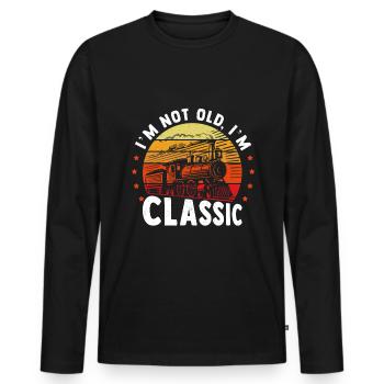 Chemin de fer miniature Drôle de locomotive à vapeur Chemin de fer - T-shirt manches longues Premium bio Homme - noir - Devant - Nico (187cm)