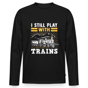 Dampflok Modelleisenbahn Eisenbahner Lokführer - Männer Premium Bio Langarmshirt - Schwarz - Vorne - Nico (187cm)