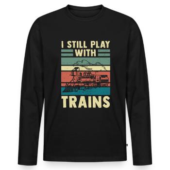 Eisenbahn Modelleisenbahn Dampflok - Männer Premium Bio Langarmshirt - Schwarz - Vorne - Nico (187cm)