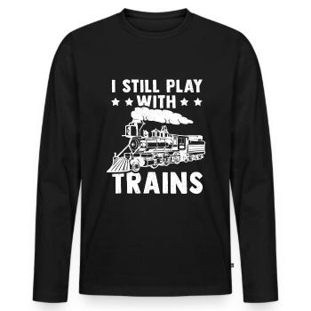 Modèle Ferroviaire Locomotive à Vapeur Funny Railway - T-shirt manches longues Premium bio Homme - noir - Devant - Nico (187cm)