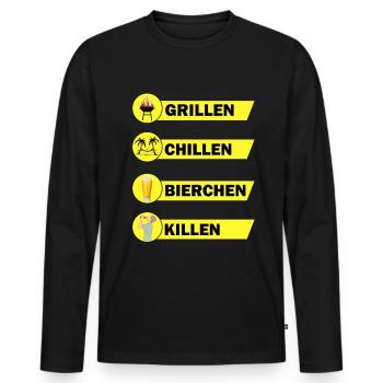 Grillen Chillen Bierchen Killen Grill Bier Spruch - Männer Premium Bio Langarmshirt - Schwarz - Vorne - Nico (187cm)