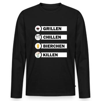 Grillen Chillen Bierchen Killen Grill Bier Spruch - Männer Premium Bio Langarmshirt - Schwarz - Vorne - Nico (187cm)