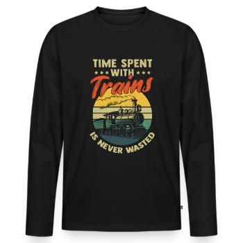 Model Railroad Engine Driver Locomotive Steam Locomotive - Men's Premium Organic Long Sleeve Shirt - black - Front - Nico (187cm)