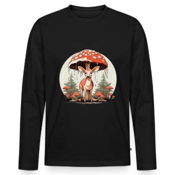 Cottagecore Esthétique Champignon Vintage Cerf - T-shirt manches longues Premium bio Homme - noir - Devant - Nico (187cm)