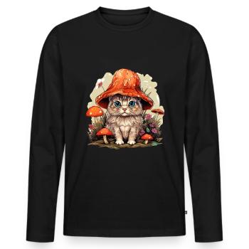 Cottagecore Champignon Vintage Chat - T-shirt manches longues Premium bio Homme - noir - Devant - Nico (187cm)