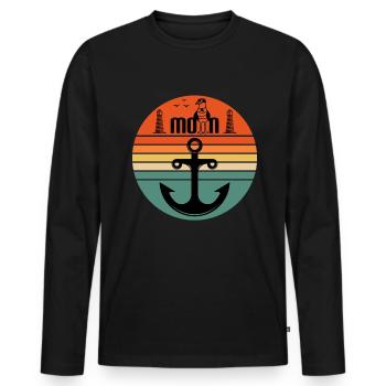 Moin mit Möwen dem Leuchtturm und Anker Moin - Männer Premium Bio Langarmshirt - Schwarz - Vorne - Nico (187cm)