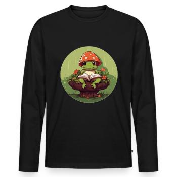 Cottagecore Aesthetic Frosch Mushroom - Männer Premium Bio Langarmshirt - Schwarz - Vorne - Nico (187cm)