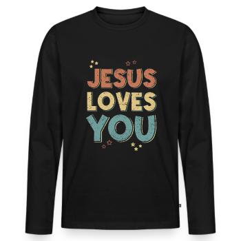 Jésus t’aime Dieu Foi Parole chrétienne - T-shirt manches longues Premium bio Homme - noir - Devant - Nico (187cm)