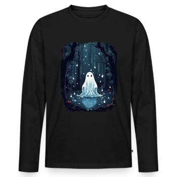 Halloween Cottagecore Aesthetic Ghost - Men's Premium Organic Long Sleeve Shirt - black - Front - Nico (187cm)