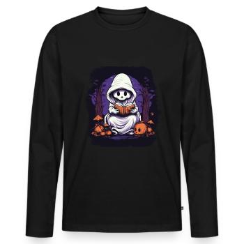 Halloween Ghost Pumpkin Reading Ghosts - T-shirt manches longues Premium bio Homme - noir - Devant - Nico (187cm)