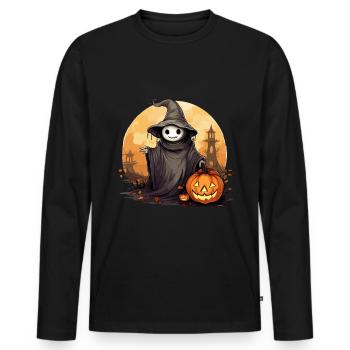Halloween Ghost Jack O Lantern Ghost - T-shirt manches longues Premium bio Homme - noir - Devant - Nico (187cm)
