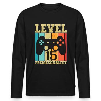 15 Level Freigeschaltet Gamer Sprüche Geburtstag - Männer Premium Bio Langarmshirt - Schwarz - Vorne - Nico (187cm)