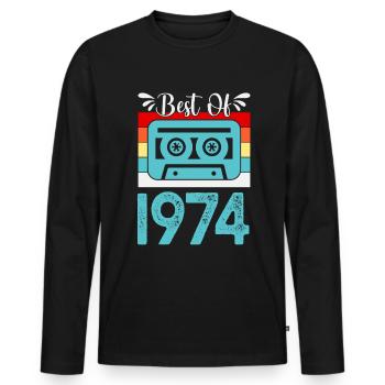 Best Of 1974 Retro Cassette born in 1974 - Männer Premium Bio Langarmshirt - Schwarz - Vorne - Nico (187cm)