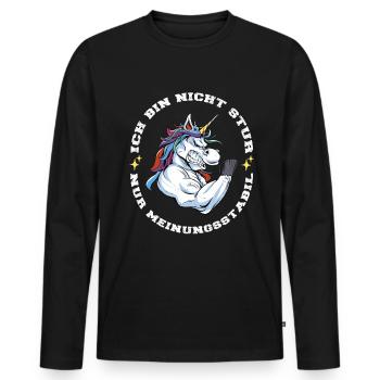 Ich bin nicht Stur nur Meinungsstabil Einhorn - Männer Premium Bio Langarmshirt - Schwarz - Vorne - Nico (187cm)
