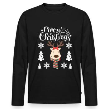Un drôle de cerf avec une écharpe Joyeux Noël - T-shirt manches longues Premium bio Homme - noir - Devant - Nico (187cm)
