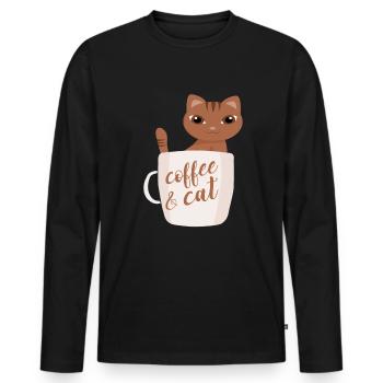 Coffee and Cats Kaffee und Katzen - Men's Premium Organic Long Sleeve Shirt - black - Front - Nico (187cm)