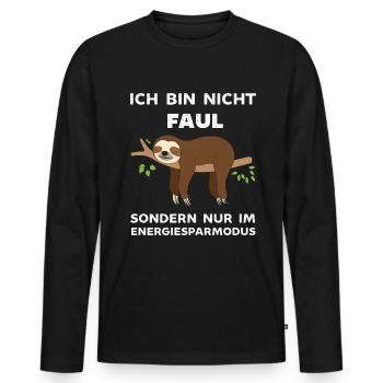 Ich bin nicht Faul ich spare Energie ein Faultier - Männer Premium Bio Langarmshirt - Schwarz - Vorne - Nico (187cm)