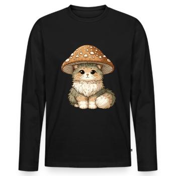 Esthétique du champignon de chat Cottagecore - T-shirt manches longues Premium bio Homme - noir - Devant - Nico (187cm)