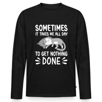 Ne rien faire Chat qui dort drôle Chats Dictons - T-shirt manches longues Premium bio Homme - noir - Devant - Nico (187cm)