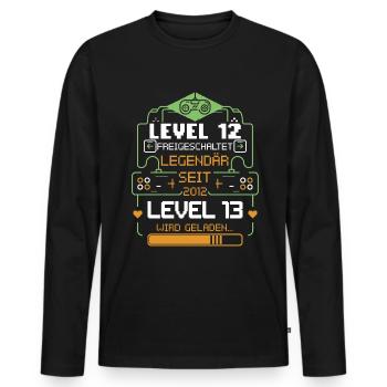Level 12 Freigeschaltet Level 13 wird geladen - Männer Premium Bio Langarmshirt - Schwarz - Vorne - Nico (187cm)