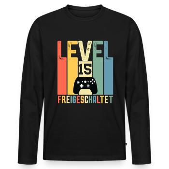 Level 15 ist freigeschaltet Geburtstag 15 Jahre - Männer Premium Bio Langarmshirt - Schwarz - Vorne - Nico (187cm)